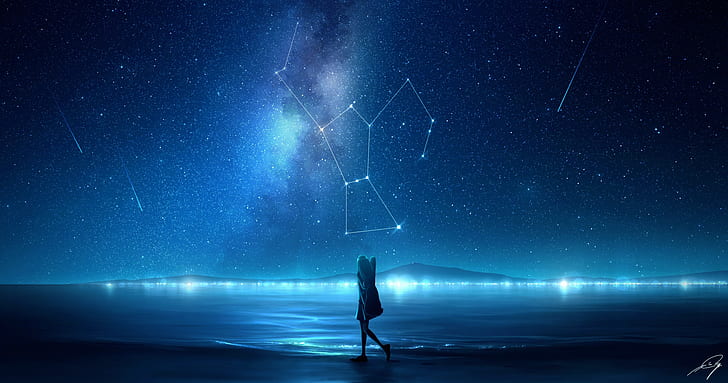 4514138 digital art, constellations, looking into the distance, mountains -  Rare Gallery HD Wallpapers