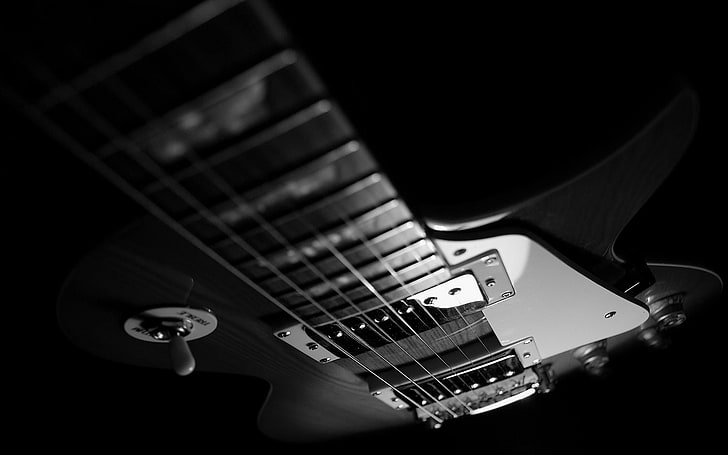 black telecaster electric guitar, monochrome, musical instrument, HD wallpaper