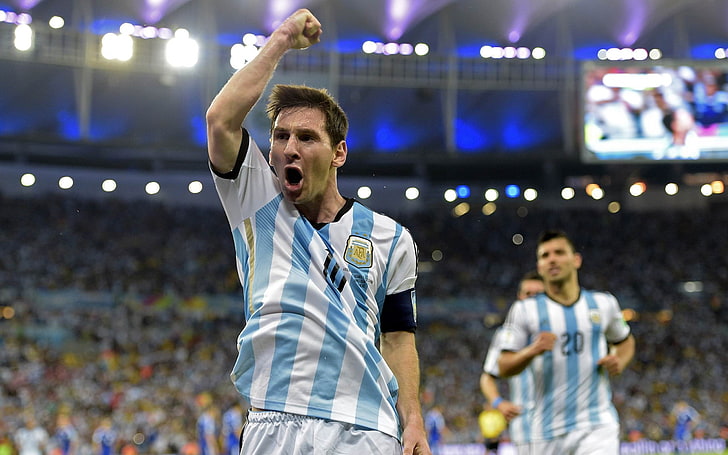 Lionel Messi-World Cup 2014 Final Argentina HD Wal.., men's white and blue striped soccer jersey