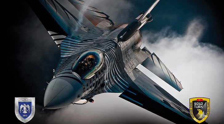 Solo Turk, gray and blue fighter plane, Army, soloturk, turkey, HD wallpaper