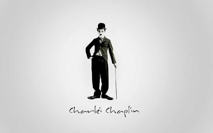 charlie chaplin, studio shot, white background, indoors, copy space