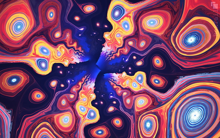 blue and multicolored wallpaper, abstract, fractal, spiral, colorful, HD wallpaper