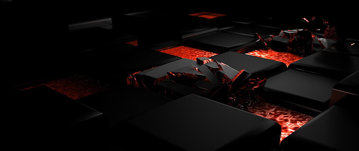 block and red digital wallpaper, abstract, 3D, large group of objects