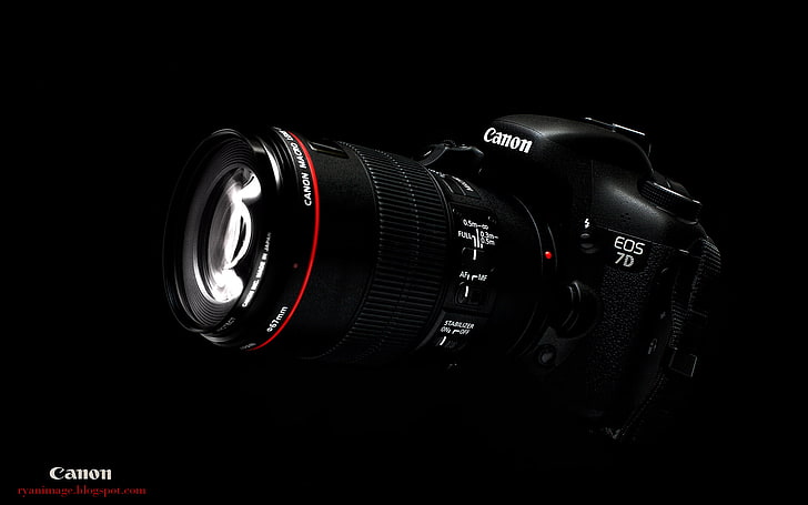 black Canon EOS 7D DSLR camera, Wallpaper, the camera, black background