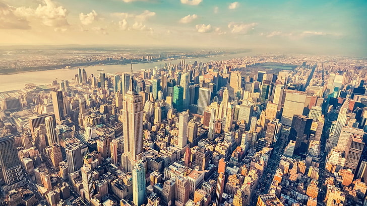 New York City, aerial view of city, cityscape, building, USA