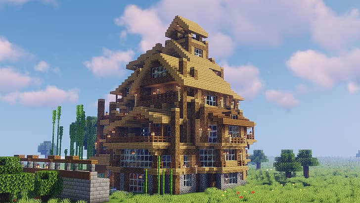 Minecraft, house, cabin, forest, landscape, mansion, Rustic