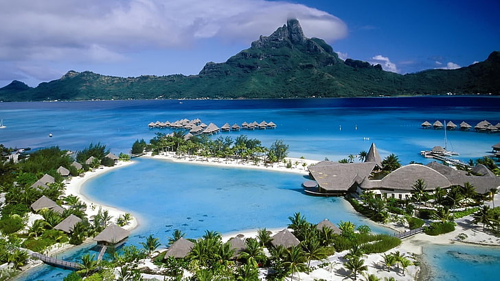 bay, blue water, blue lagoon, paradise, blue ocean, archipelago, HD wallpaper