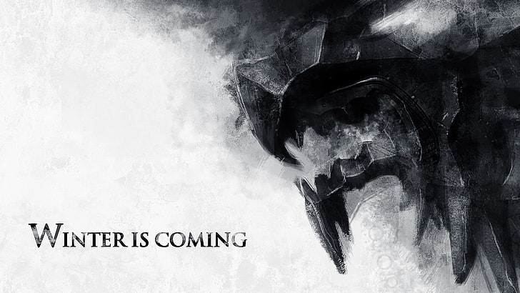 Game of Thrones digital wallpaper, Winter Is Coming, wolf, text