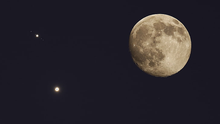 Venus, Jupiter, space, Moon, night, astronomy, sky, full moon, HD wallpaper
