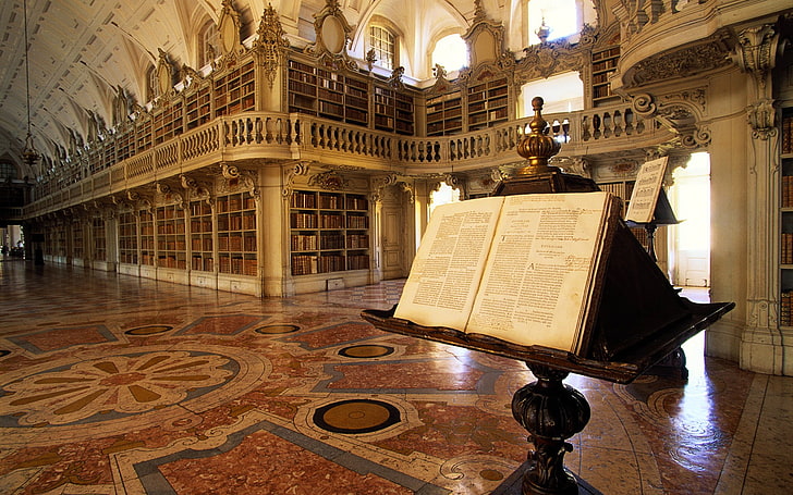 Portugal, library, books, architecture, shelves, HD wallpaper