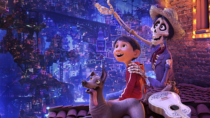 Disney Coco movie poster, guitar, dog, 4k, HD wallpaper