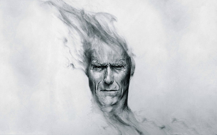 man sketch wallpaper, Clint Eastwood, drawing, monochrome, movies