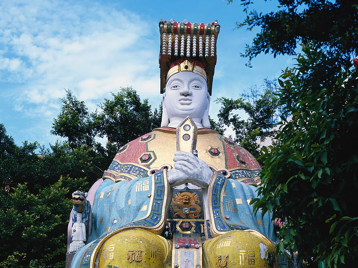 Hindu God statue, hong kong, tree, sky, sights, buddhism, asia, HD wallpaper
