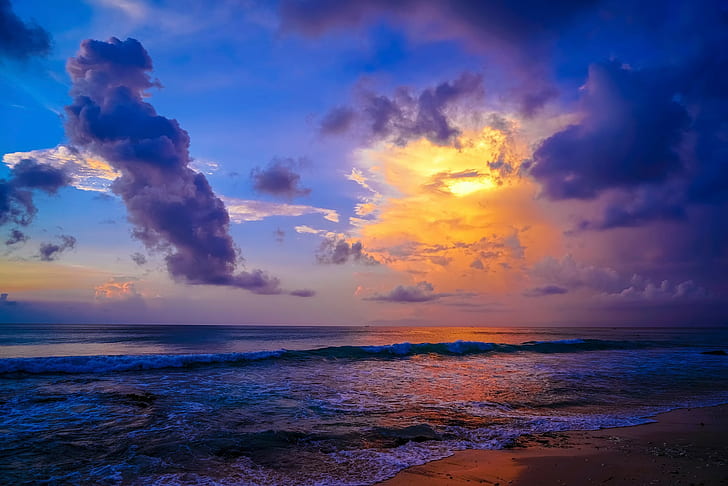 Dreamland beach, Bali, Indonesia, sea at golden hour