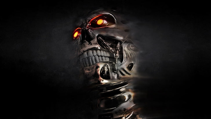 T-800, Terminator, skull, endoskeleton, digital art, cyborg, HD wallpaper