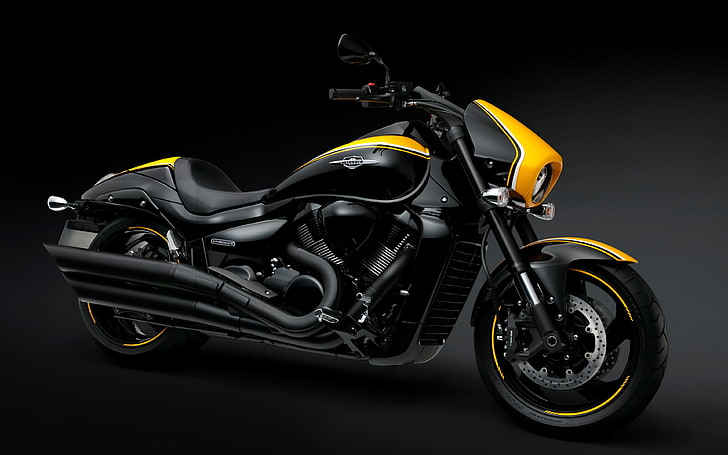 Suzuki M1800r Intruder, black and yellow cruiser motorcycle, Motorcycles