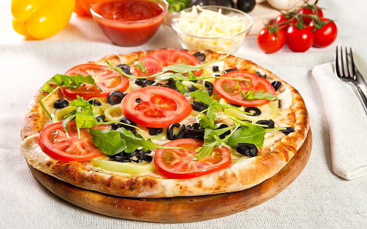 Vegetarian Pizza, food, HD wallpaper