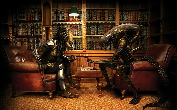 Aliens (movie), Predator (movie), Alien vs. Predator, chess, HD wallpaper