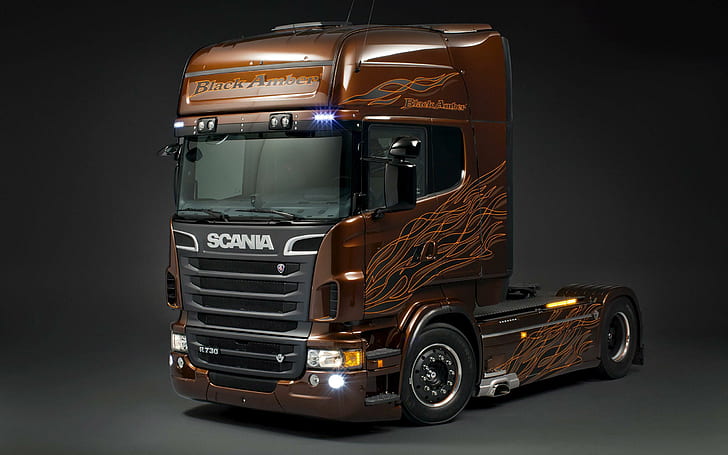 Scania R 730 Black Amber, brown scania truck, cars, 2560x1600, HD wallpaper
