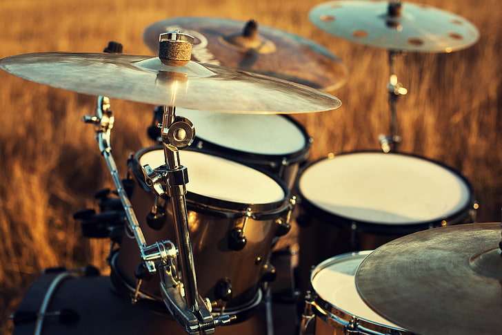 white and brown drum set, macro, nature, the game, music, drums, HD wallpaper