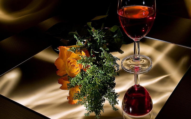 wine, drink, flowers, alcohol, glass, wineglass, refreshment, HD wallpaper