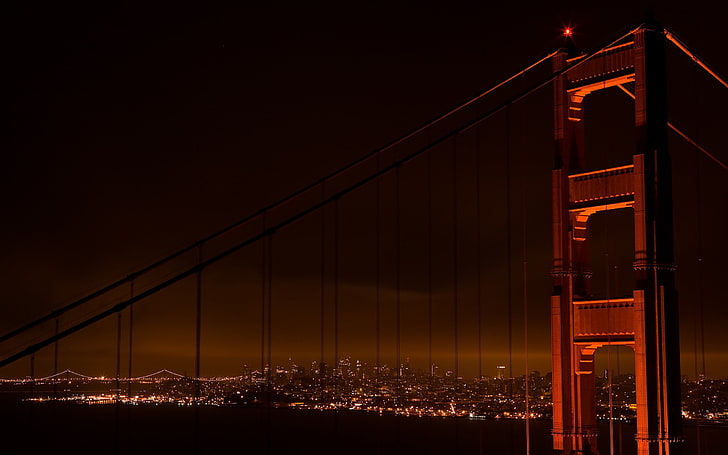 San Francisco, bridge, cityscape, night, architecture, built structure