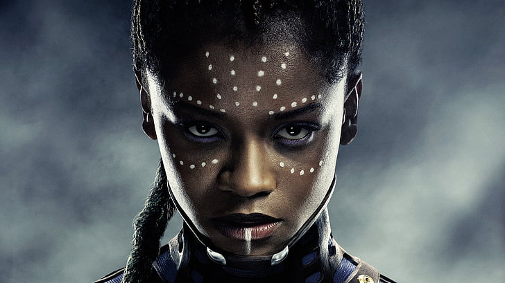 girl with white polka-dot art on face, Black Panther, Letitia Wright