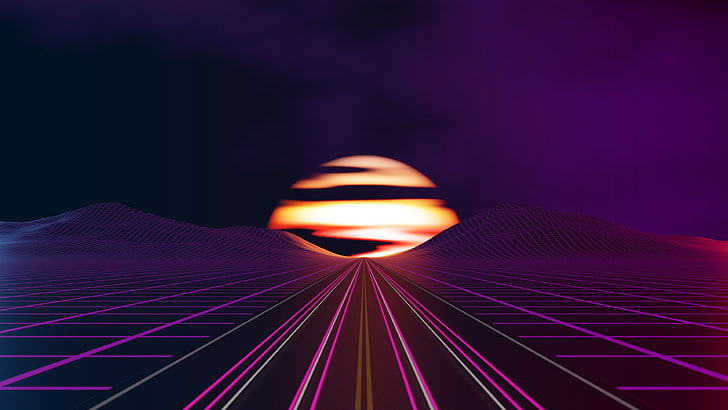 The sun, The sky, Road, Music, Neon, Graphics, Synthpop, Synth-pop, HD wallpaper