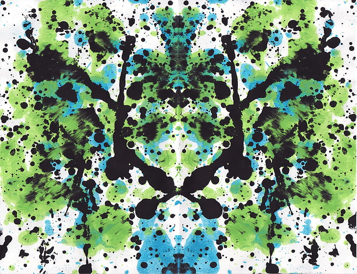 white and green floral textile, ink, paint splatter, symmetry, HD wallpaper