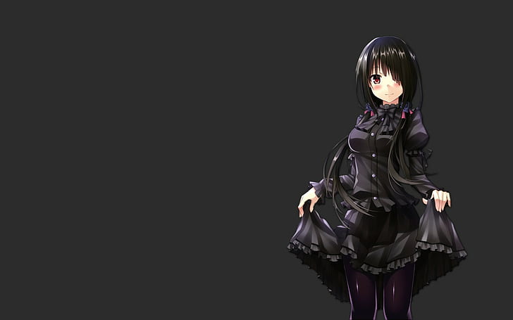 anime, anime girls, Date A Live, black hair, red eyes, thigh-highs