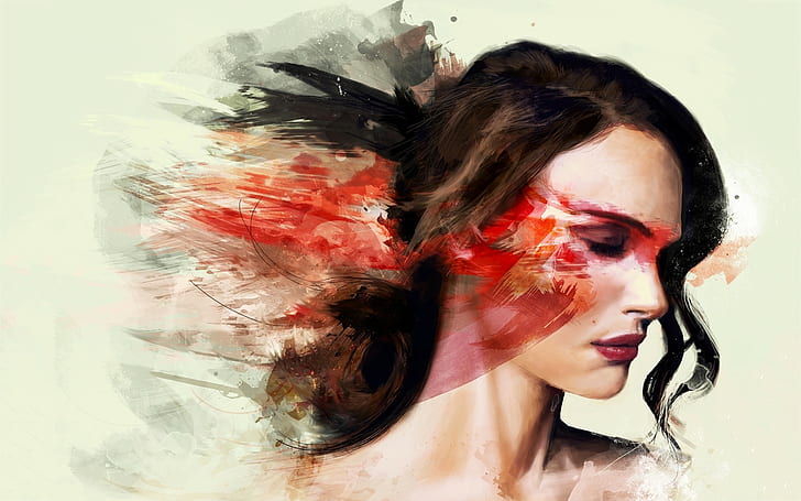 painting, Natalie Portman, white  background, Black Swan, women, HD wallpaper