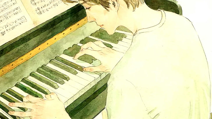 HD wallpaper: piano, anime boy, anime guy, anime art, music sheet, play,  one person | Wallpaper Flare