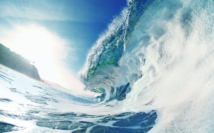 Turbulent sea waves, foam, water splash
