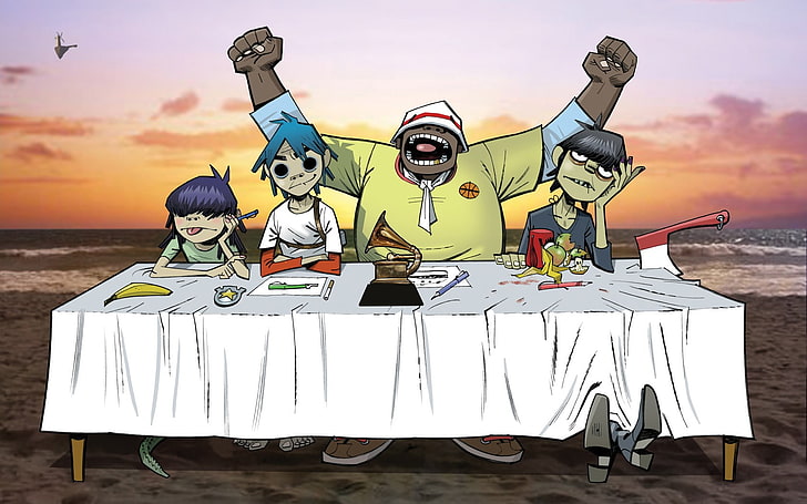 two blue and white snowboard with bindings, Gorillaz, Noodle, HD wallpaper