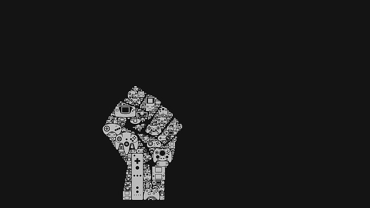 black and white gaming devices fist artwork, video games, minimalism, HD wallpaper