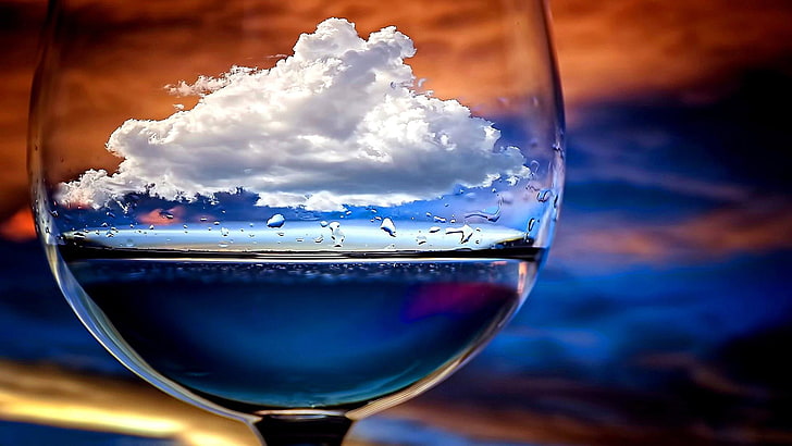 water, glass, sky, fantasy art, wine glass, digital art, imagination, HD wallpaper