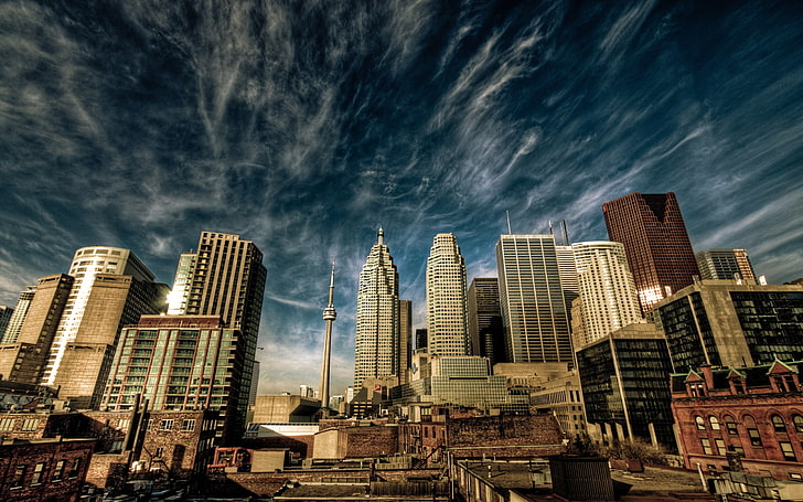 cityscape, building, HDR, sky, Toronto, Ontario, Canada, built structure