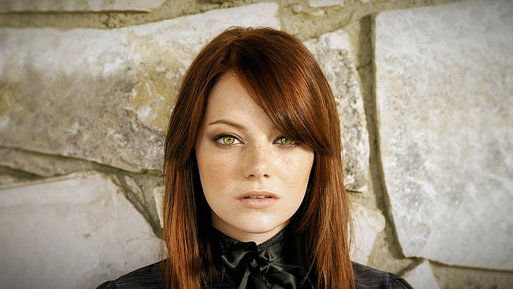 women's black and gray collared top, Emma Stone, celebrity, face, HD wallpaper