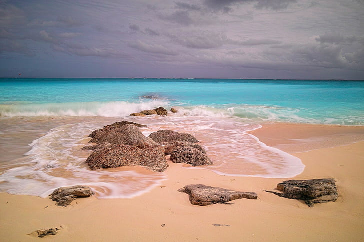 nature photography landscape beach sea rocks sand eden island tropical caribbean turks amp caicos, HD wallpaper