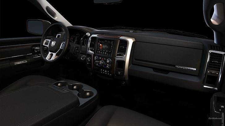 black and gray car interior, Dodge RAM, mode of transportation, HD wallpaper
