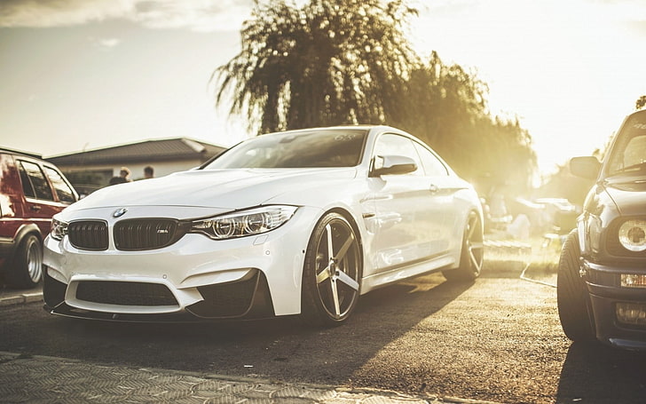 white BMW car, BMW M4, sunlight, photography, motor vehicle, mode of transportation, HD wallpaper