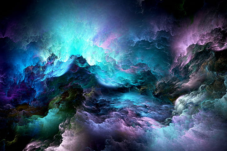 Abstract, Clouds, Fractal, purple and teal nebula, HD wallpaper