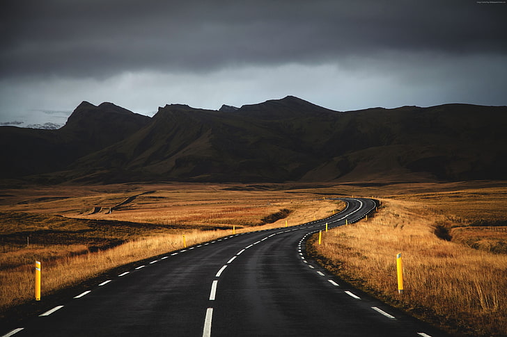 4k, clouds, road, Iceland, mountains, 5k, transportation, cloud - sky, HD wallpaper