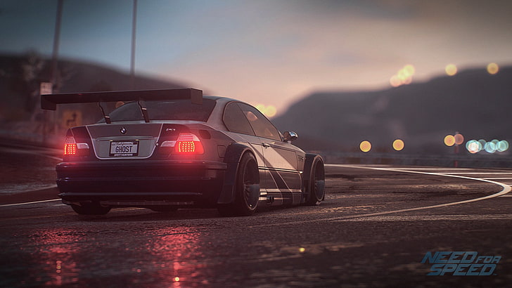 bmw m3 gtr vehicle car tuning road video games tailights depth of field need for speed, HD wallpaper