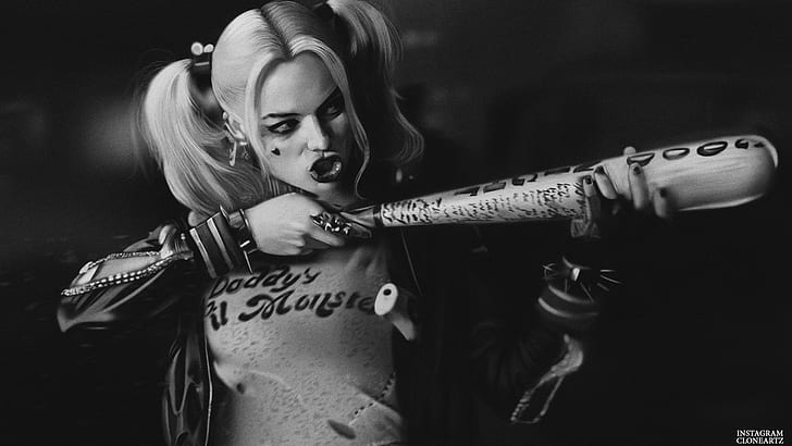monochrome, Harley Quinn, Suicide Squad, Margot Robbie, HD wallpaper