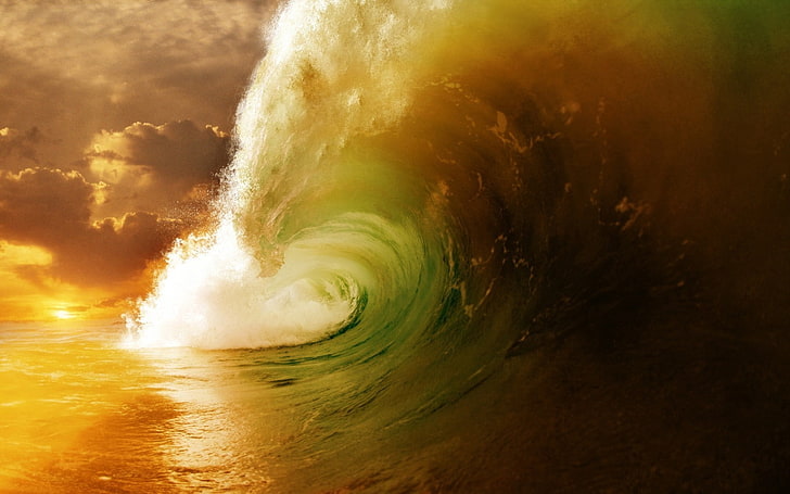 HD wallpaper: sea, sunset, water, waves | Wallpaper Flare