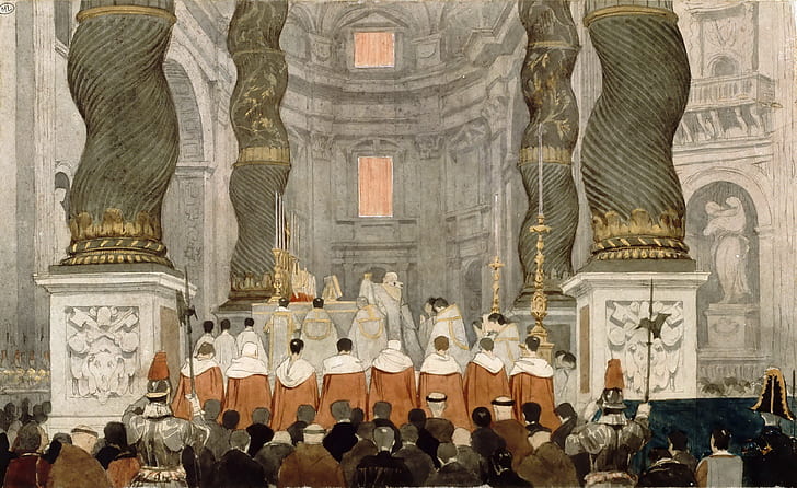1832, Jean Auguste Dominique Ingres, Papal mass, in the Cathedral of St. Peter in Rome
