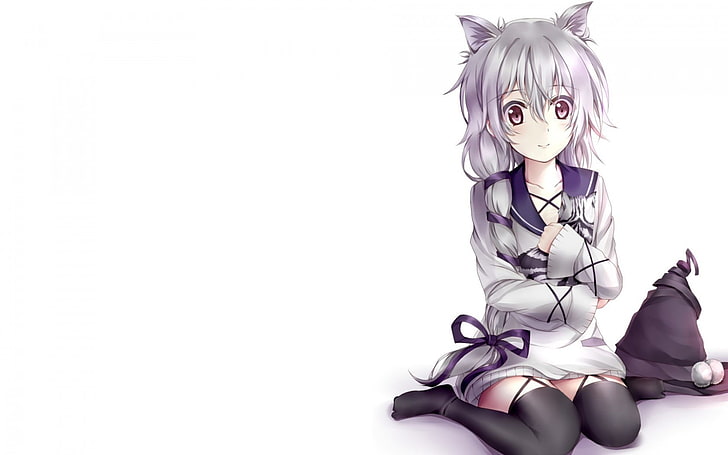 female anime character wearing white and black collared uniform while in sitting gesture, HD wallpaper