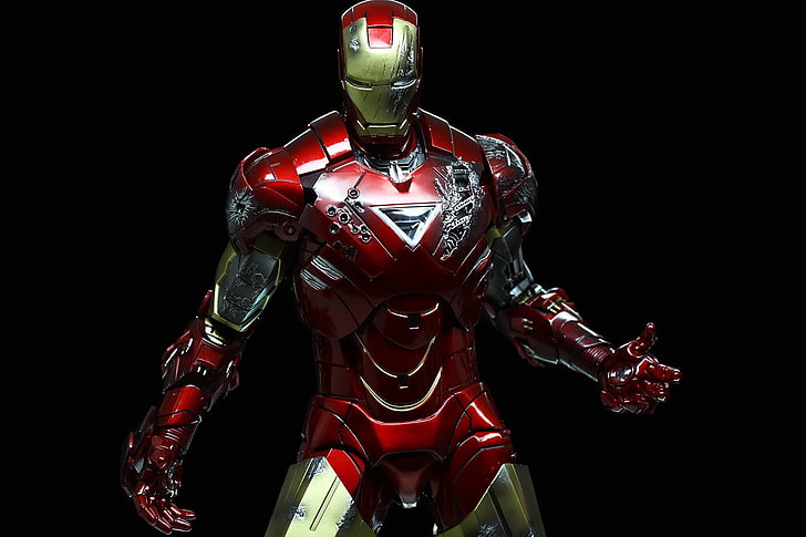Marvel Iron Man, indoors, human representation, black background, HD wallpaper