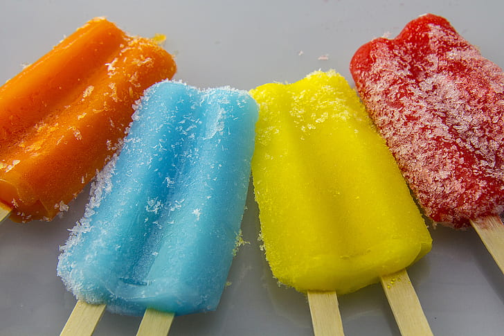 four frosted popsicles, flavored Ice, food, dessert, sweet Food